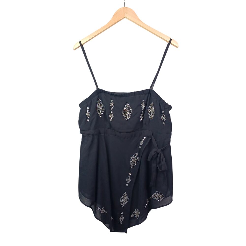 Motherhood Maternity Black Tank Top Size L Beaded Boho Semi Sheer Flowy Layered